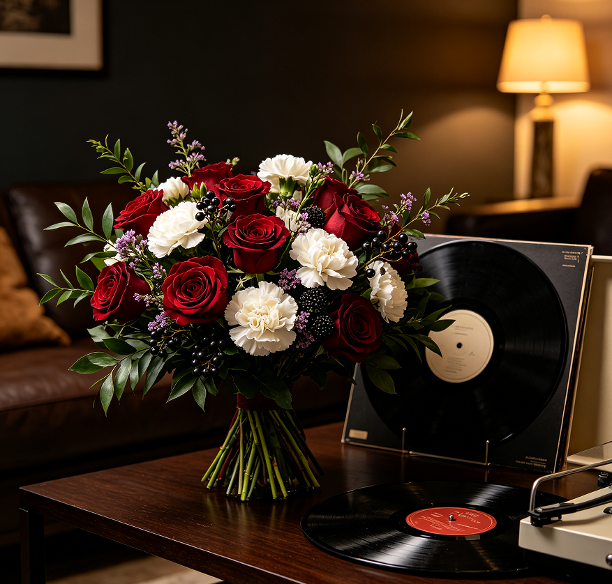 Jazz Notes Flower and Vinyl Record Gift