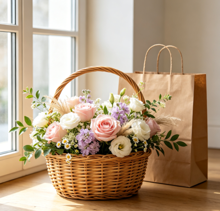Woven Willow Basket Floral Arrangement Delivery